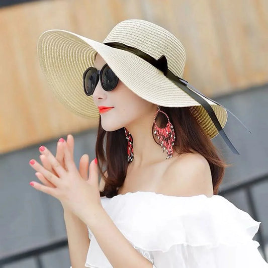 Womens Sun Straw Hat Wide Brim Summer Hat Foldable Roll up Floppy Beach Hats for Women