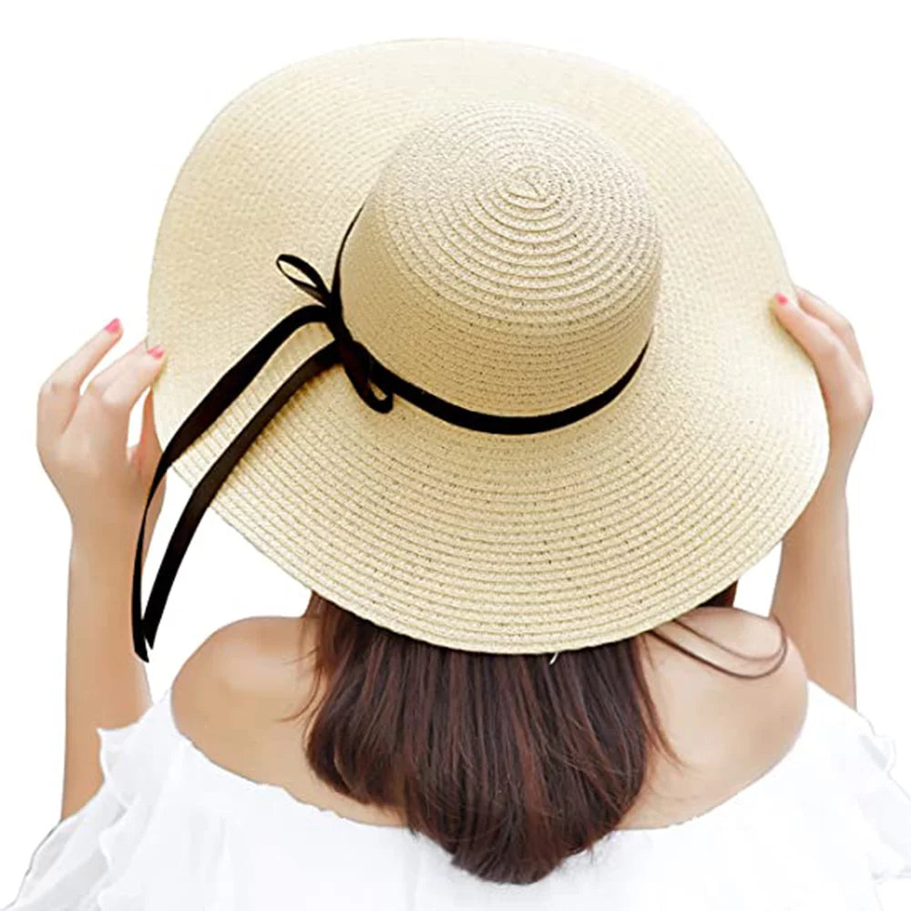 Womens Sun Straw Hat Wide Brim Summer Hat Foldable Roll up Floppy Beach Hats for Women